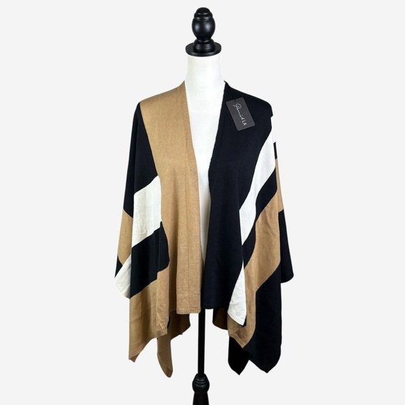 NEW Parrish LA Colorblock Knit Over Shoulder Wrap OS One Size Neutral - Picture 5 of 13